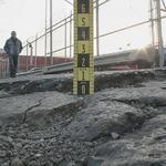 – Sidewalk, pedestrian injury, entrance to supermarket parking lot, Queens, NY.
Edited images included views of two entrances, disrepair, opposite & direction of travel,<BR>and digital diagram photo overlay with measurements.